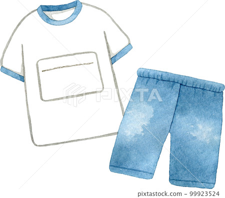 Watercolor illustration of blue gym clothes (with name tag and bib number) Watercolor illustration of blue gym clothes (with name tag and bib number) 99923524