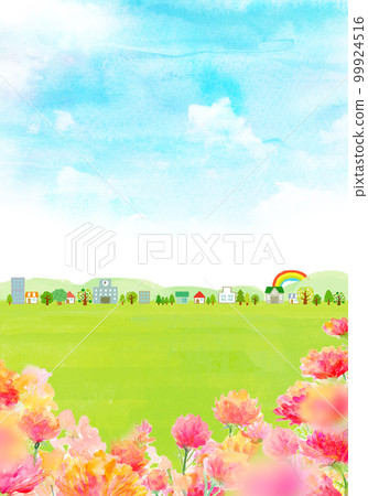Carnation field and cityscape Mother's Day background material 99924516