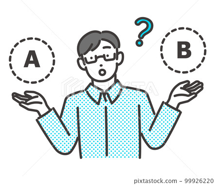 一個男人擔心 A 或 B / 平衡 / 的矢量插圖素材？ 99926220