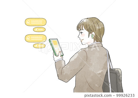一名學生在上下學途中使用智能手機學習的插圖 99926233