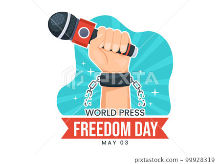 World Press Freedom Day on May 3 Illustration with Hands Holding News Microphones for Web Banner or Landing Page in Flat Cartoon Hand Drawn Templates 99928319