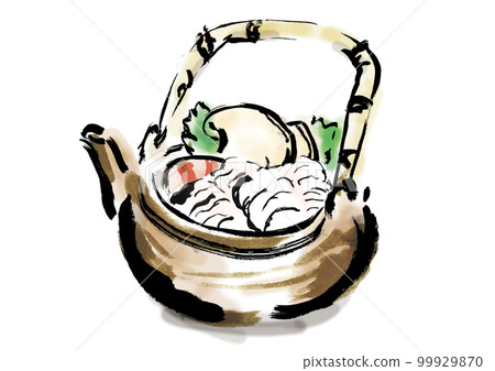 土瓶蒸星鰻松茸手繪日式插畫素材 99929870