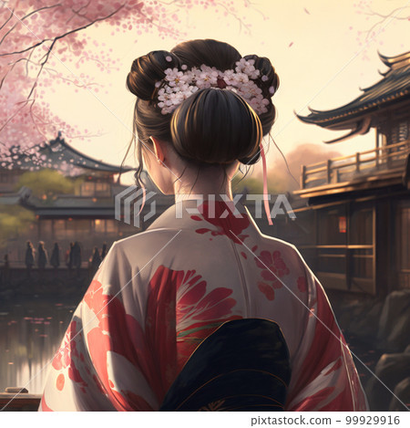 一個女人看櫻花的背影 一個女人看櫻花的背影 99929916