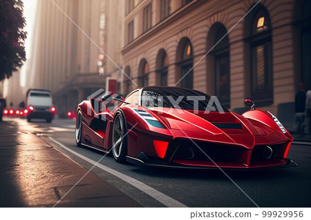 Bangkok, Thailand, 03.04.2023: Super car running in midtown Created with Generative AI technology. 99929956