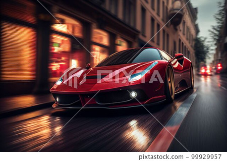 Bangkok, Thailand, 03.04.2023: Super car running in midtown Created with Generative AI technology. 99929957