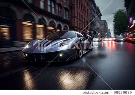 Bangkok, Thailand, 03.04.2023: Super car running in midtown Created with Generative AI technology. 99929959
