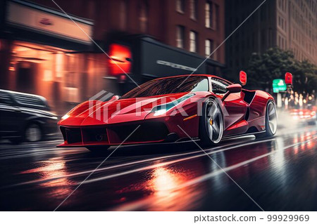 Bangkok, Thailand, 03.04.2023: Super car running in midtown Created with Generative AI technology. 99929969