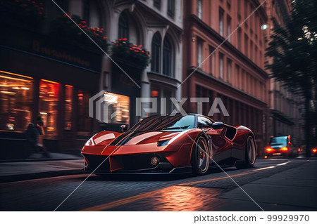 Bangkok, Thailand, 03.04.2023: Super car running in midtown Created with Generative AI technology. 99929970