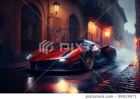 Bangkok, Thailand, 03.04.2023: Super car running in midtown Created with Generative AI technology. 99929971
