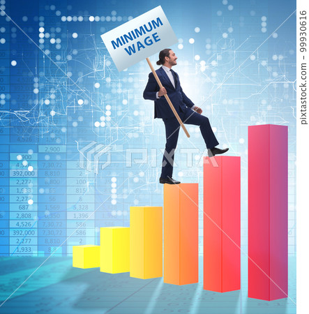 Concept of minimum wage with businessman Concept of minimum wage with businessman 99930616