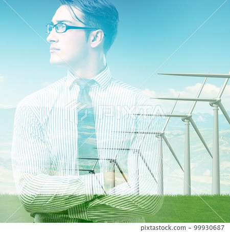 Green energy anc ecology concept with businessman Green energy anc ecology concept with businessman 99930687