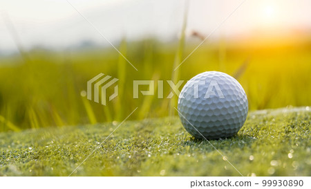 Green grass with golf ball closeup in soft focus when sunlight Playground for golf course concept Green grass with golf ball closeup in soft focus when sunlight Playground for golf course concept 99930890