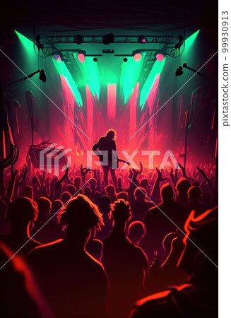 People enjoy concert by dancing and singing in neon nightclub Created with Generative AI technology. 99930913