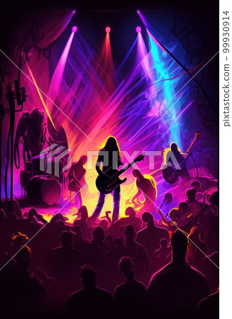 People enjoy concert by dancing and singing in neon nightclub Created with Generative AI technology. People enjoy concert by dancing and singing in neon nightclub Created with Generative AI technology. 99930914