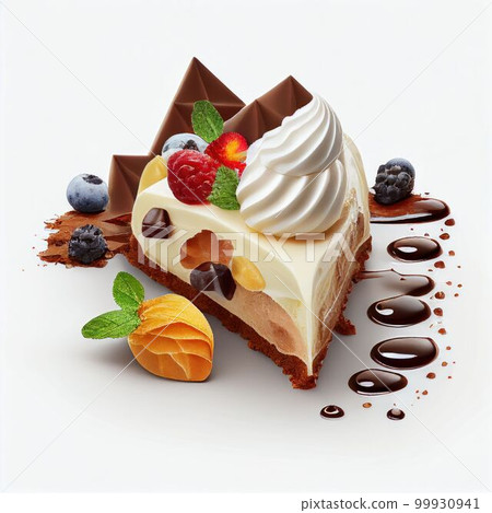 Illustration piece of cake sweet dessert on white background Created with Generative AI technology. Illustration piece of cake sweet dessert on white background Created with Generative AI technology. 99930941