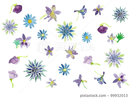 藍色的花水彩插圖 99932013