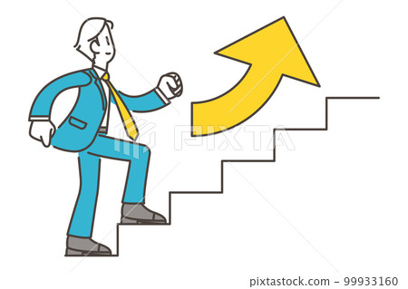A young male businessman climbing the stairs with a smile alone [person vector illustration material] 99933160