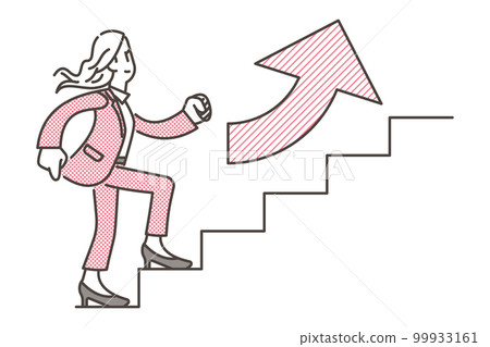 A young female businessman climbing the stairs with a smile alone [person vector illustration material] 99933161
