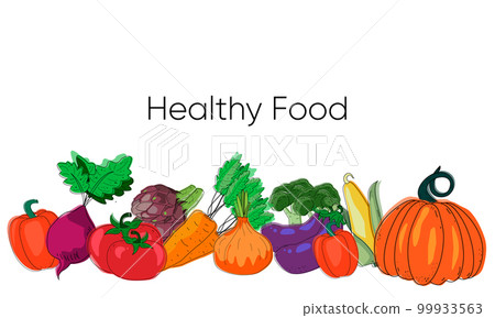 Collection of vegetables. Healthy food design elements isolated on white background. 99933563