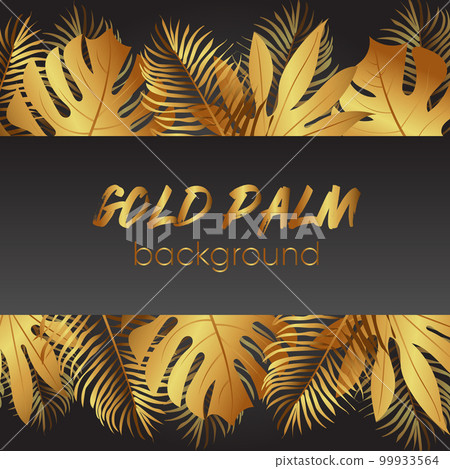 Tropical golden leaves seamless. Border frame with vector leaves 99933564