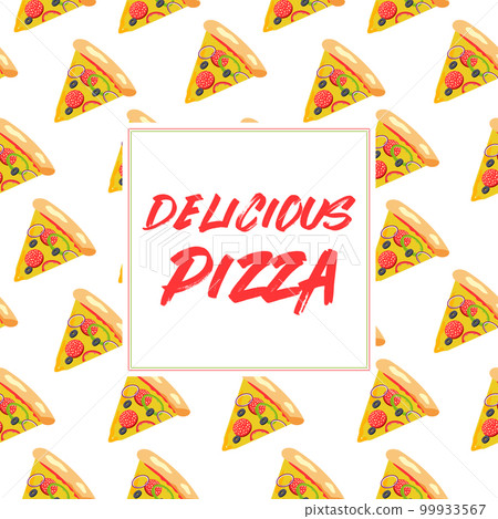 Pizza slice seamless pattern. Pizza box background Pizza slice seamless pattern. Pizza box background 99933567
