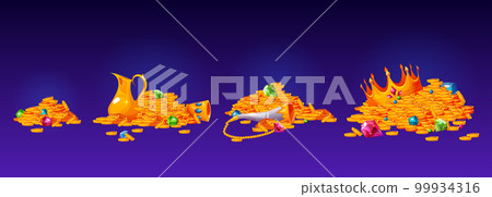 Pirate treasure pile set with coin and gem vector Pirate treasure pile set with coin and gem vector 99934316