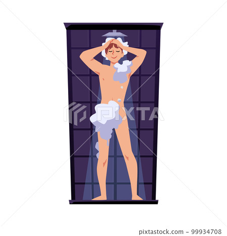 Smiling man take shower flat style, vector illustration Smiling man take shower flat style, vector illustration 99934708