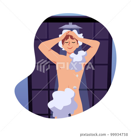 Smiling boy take shower flat style, vector illustration 99934738