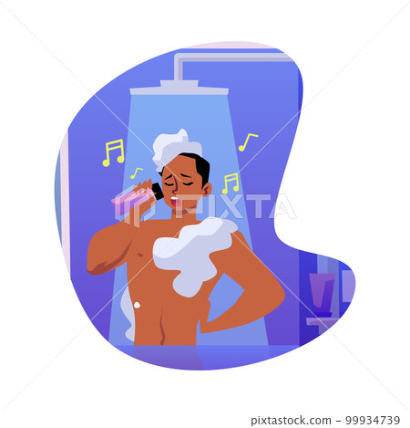 Funny man singing with tube in shower flat style, vector illustration 99934739