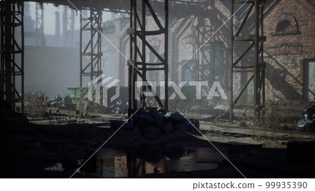 Old abandoned industrial street view with brick facades 99935390