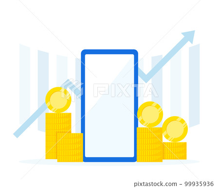 Smartphone and coins decoration with chart and graph on white background, vector illustration 99935936