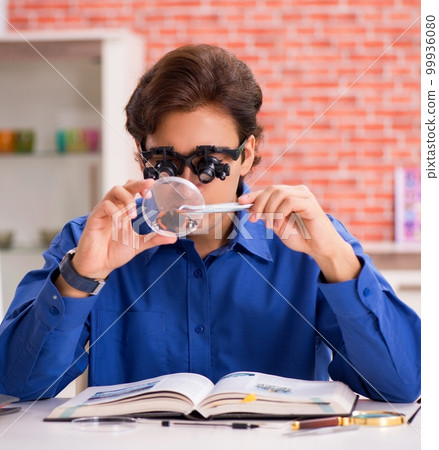 Student entomologist studying new species of butterflies 99936080