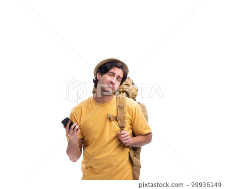 Young handsome tourist isolated on white Young handsome tourist isolated on white 99936149