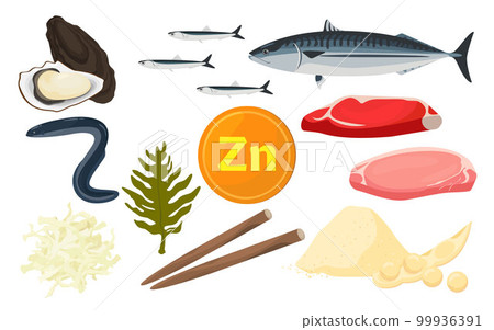Vector illustration of foods containing zinc. Vector illustration of foods containing zinc. 99936391