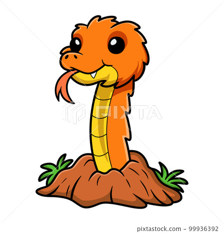 Cute orange spiny bush viper cartoon out from hole Cute orange spiny bush viper cartoon out from hole 99936392