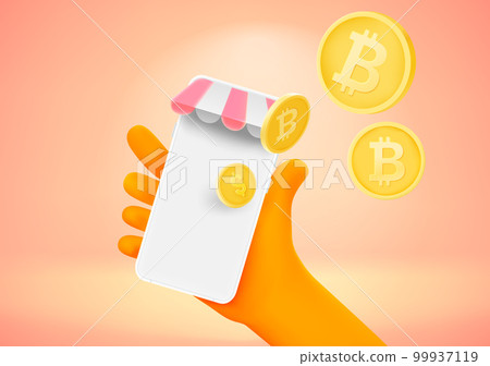Making purchasing online with bitcoins. 3d vector illustration Making purchasing online with bitcoins. 3d vector illustration 99937119