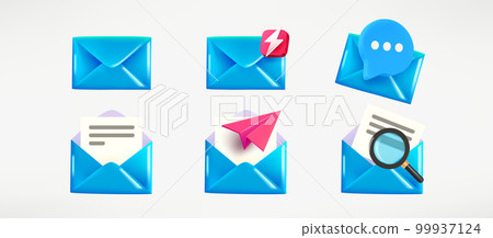 Different blue envelopes opened and closed. 3d vector clipart isolated on white background Different blue envelopes opened and closed. 3d vector clipart isolated on white background 99937124