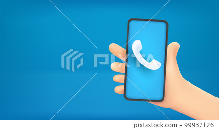 Cartoon hand holding modern smartphone to make a call. 3d vector illustration with copy space 99937126