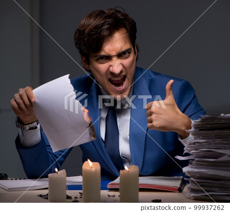 Businessman burning the evidence late in office 99937262