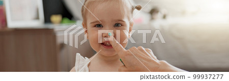 Little smiling girl painting with her mother at home while spending time together Little smiling girl painting with her mother at home while spending time together 99937277