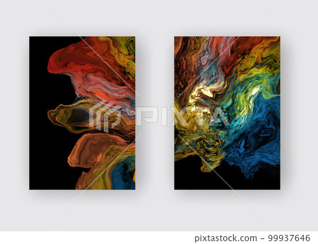 Modern colorful flow background on black. Wave Liquid shape in color banners set. 99937646