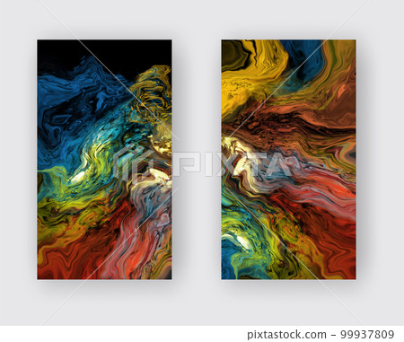 Modern colorful flow background on black. Wave Liquid shape in color banners set. Modern colorful flow background on black. Wave Liquid shape in color banners set. 99937809