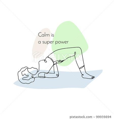Single line drawing of a girl in yoga pose with inspirational quote 99939894