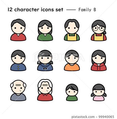 人物圖標集 12 點家庭 B 顏色 99940065