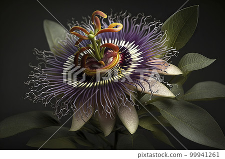 Passion flower close-up. Generative AI. 99941261