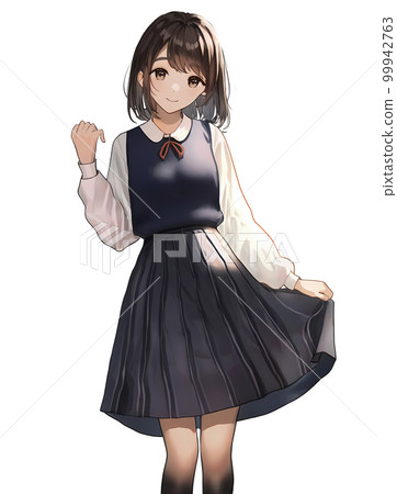 Anime-style illustration of a cute high school girl "AI-generated image" 99942763