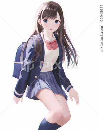 Schoolgirl with long black hair Anime-style - Stock Illustration  [99943682] - PIXTA