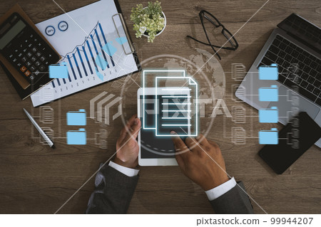 IT working on computer Business processes Document Management System (DMS) progress planning and chart. IT working on computer Business processes Document Management System (DMS) progress planning and chart. 99944207