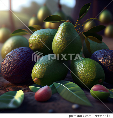 Composition with differents avocados piled . Illustration Composition with differents avocados piled . Illustration 99944417