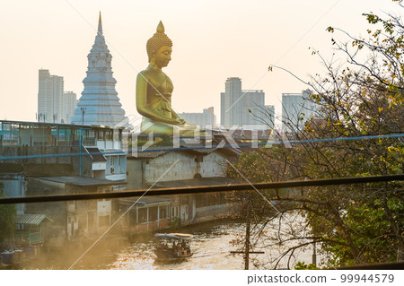 landscape of big buddha in the city large Buddha statue  in Bangkok Wat Pak Nam Phasi Charoe Thailand 99944579